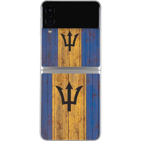 Barbados Flag Dark Wood Galaxy Z Flip3 5G Skin